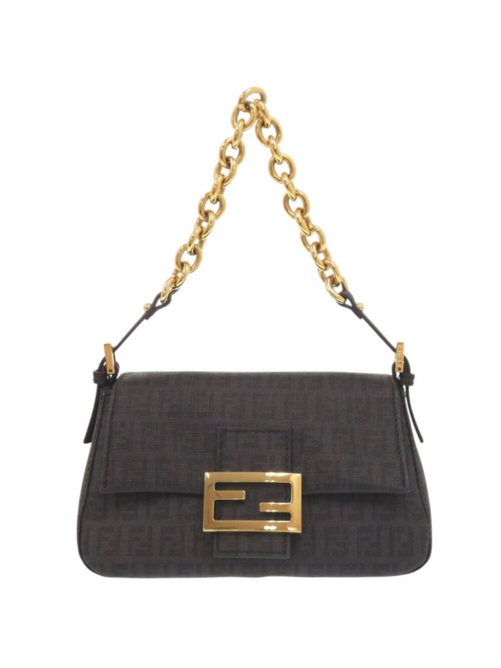 Fendi Zucchino Pattern Mini Mamma Bucket Gray Chain Shoulder Bag